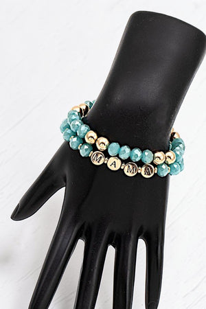 MAMA FACETED GLASS BEAD LAYERED STRETCH BRACELET