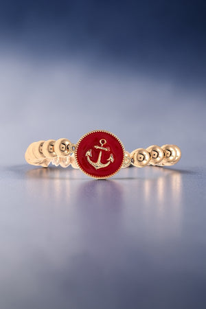 ANCHOR ETCHED DISK BALL BEAD STRETCH BRACELET