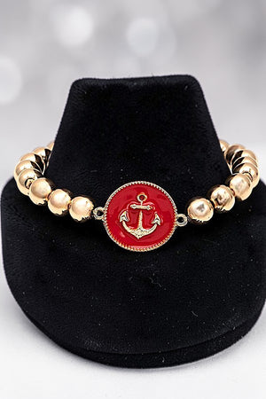 ANCHOR ETCHED DISK BALL BEAD STRETCH BRACELET