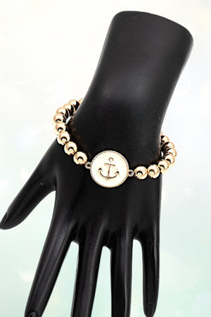 ANCHOR ETCHED DISK BALL BEAD STRETCH BRACELET