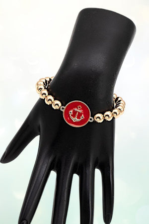 ANCHOR ETCHED DISK BALL BEAD STRETCH BRACELET