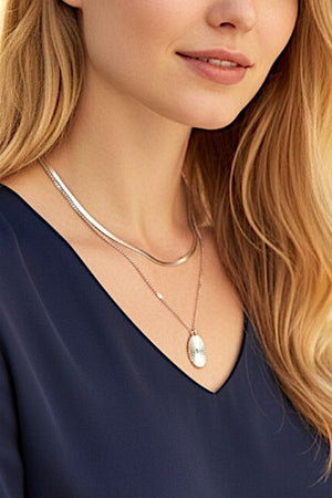 FLAT CHAIN OVAL PENDANT LAYERED NECKLACE