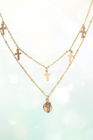 MULTI CROSS DANGLE LAYERED NECKLACE
