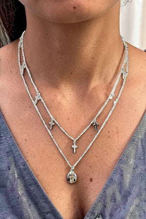 MULTI CROSS DANGLE LAYERED NECKLACE