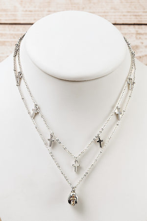 MULTI CROSS DANGLE LAYERED NECKLACE