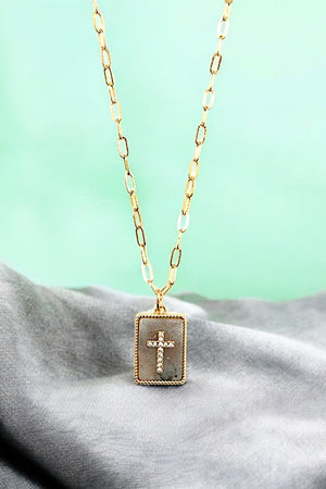 SEMI PRECIOUS STONE CROSS PENDANT NECKLACE