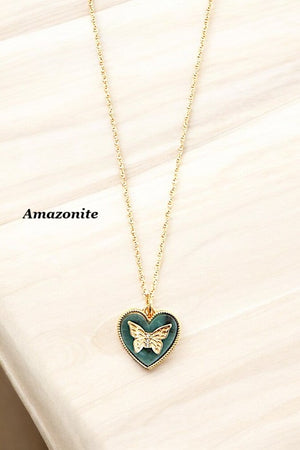 SEMI PRECIOUS STONE HEART PENDANT NECKLACE