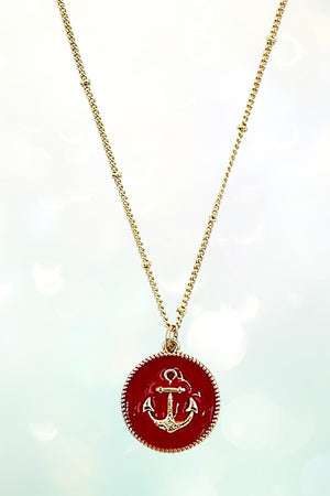 ANCHOR ETCHED ROUND PENDANT NECKLACE