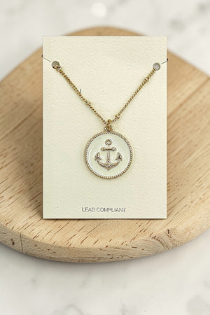 ANCHOR ETCHED ROUND PENDANT NECKLACE