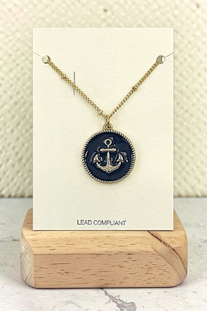 ANCHOR ETCHED ROUND PENDANT NECKLACE