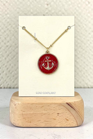 ANCHOR ETCHED ROUND PENDANT NECKLACE