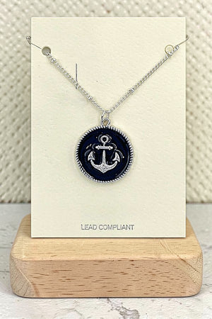 ANCHOR ETCHED ROUND PENDANT NECKLACE