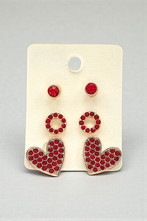GEM PAVE HEART MIX POST EARRING SET