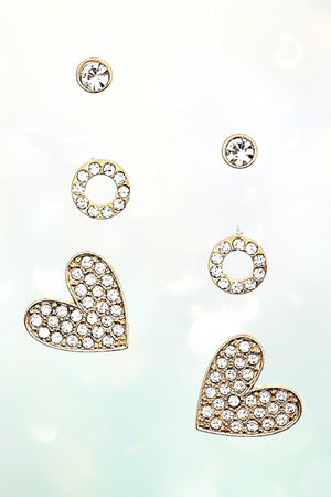 GEM PAVE HEART MIX POST EARRING SET