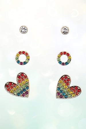 GEM PAVE HEART MIX POST EARRING SET