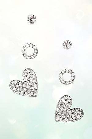 GEM PAVE HEART MIX POST EARRING SET