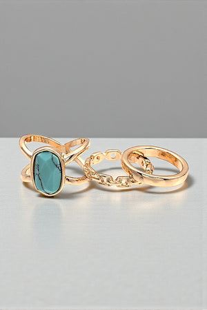 SEMI PRECIOUS OVAL STONE GEM MIX RING SET