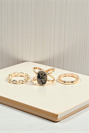 SEMI PRECIOUS OVAL STONE GEM MIX RING SET