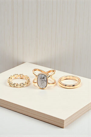 SEMI PRECIOUS OVAL STONE GEM MIX RING SET