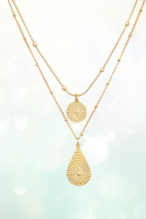 ROUND AND TEARDROP DOUBLE PENDANT LAYERED NECKLACE SET