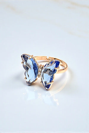 CLEAR GEM BUTTERFLY ADJUSTABLE RING