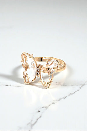 CLEAR GEM BUTTERFLY ADJUSTABLE RING