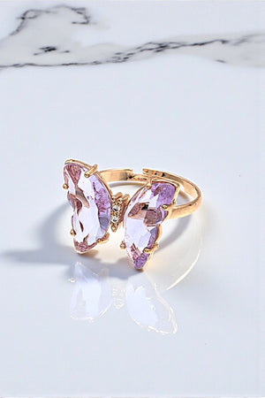 CLEAR GEM BUTTERFLY ADJUSTABLE RING