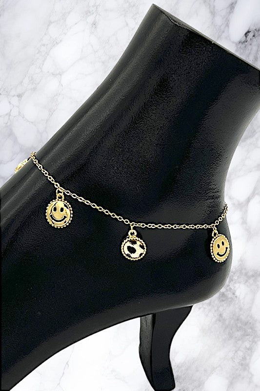 Smiley Round Dangle Chain Anklet