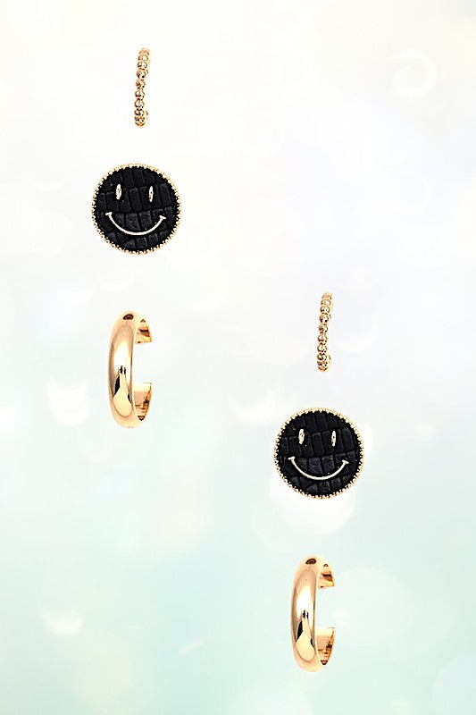 SMILEY FACE MIX POST EARRING SET