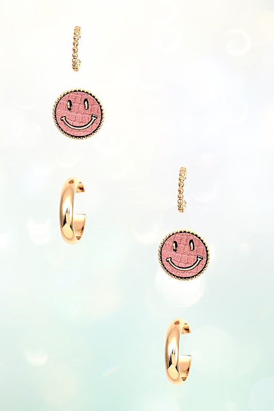 SMILEY FACE MIX POST EARRING SET