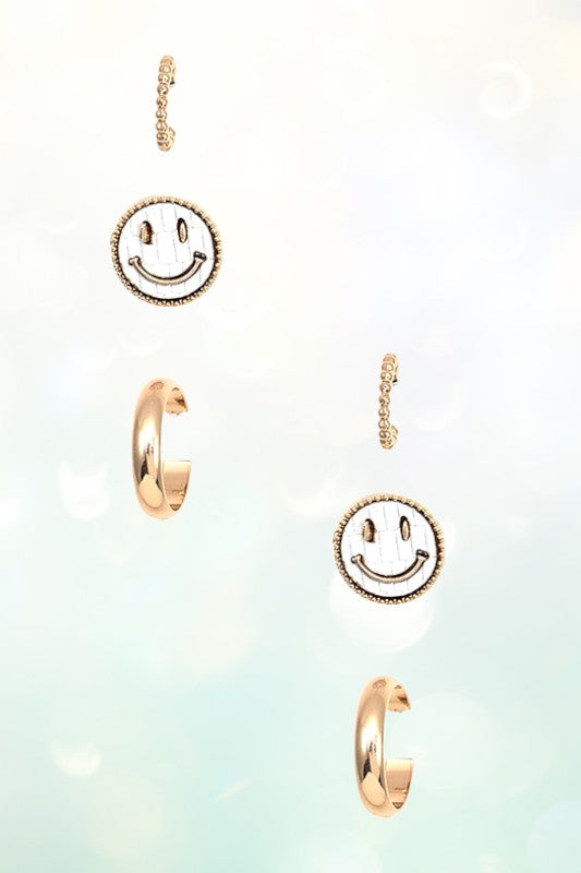 SMILEY FACE MIX POST EARRING SET