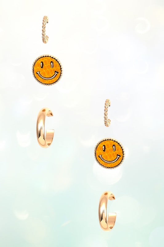 SMILEY FACE MIX POST EARRING SET