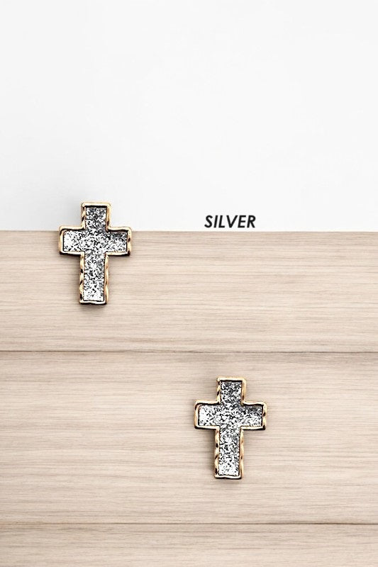 GLITTER CROSS POST EARRING