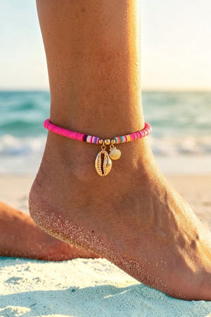 MULTI DISK BEAD SHELL CHARM ANKLET