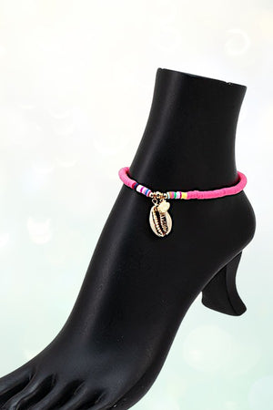 MULTI DISK BEAD SHELL CHARM ANKLET