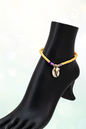 MULTI DISK BEAD SHELL CHARM ANKLET