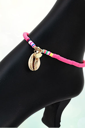 MULTI DISK BEAD SHELL CHARM ANKLET