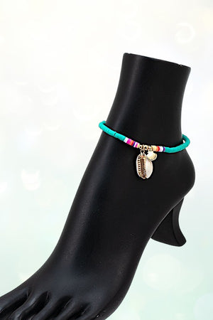 MULTI DISK BEAD SHELL CHARM ANKLET