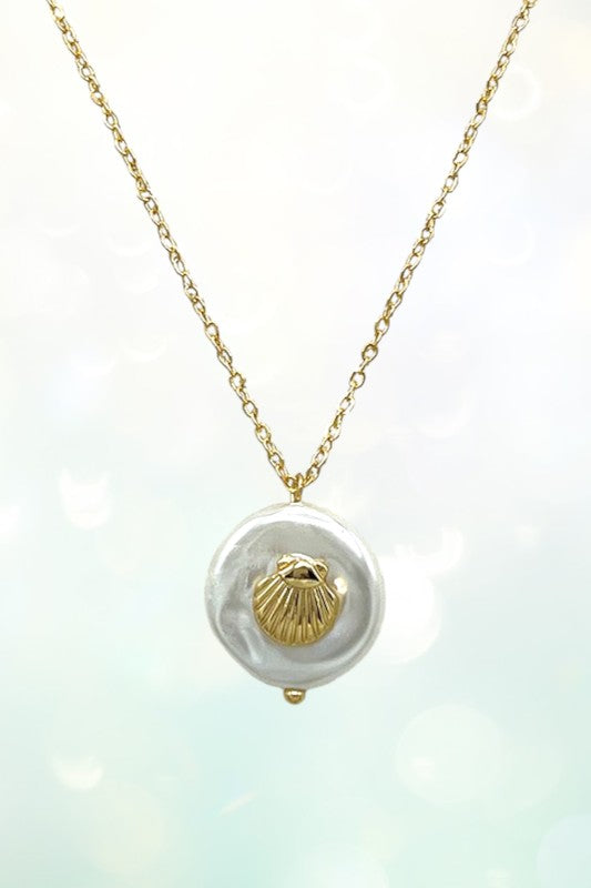 Pearl Pendant Shell Accent Necklace