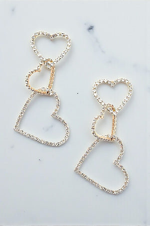 RHINESTONE PAVE TRIPLE HEART LINK DROP EARRING
