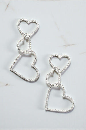 RHINESTONE PAVE TRIPLE HEART LINK DROP EARRING