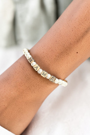 MAMA CUBIC BEAD PEARL LINK STRETCH BRACELET