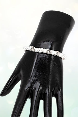 MAMA CUBIC BEAD PEARL LINK STRETCH BRACELET