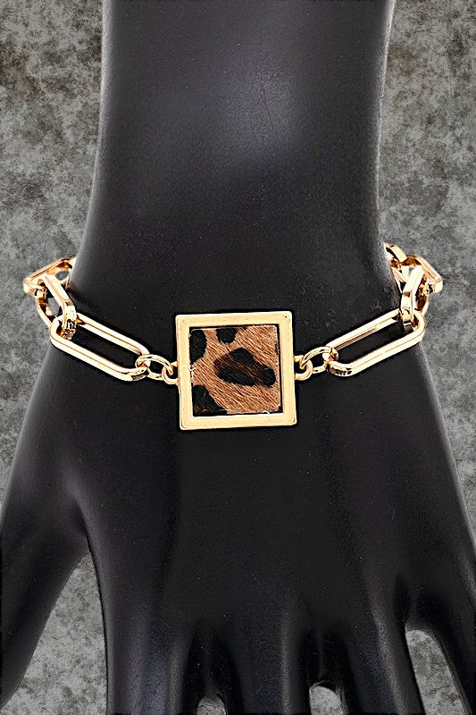 SQUARE ANIMAL PRINT CHAIN BRACELET