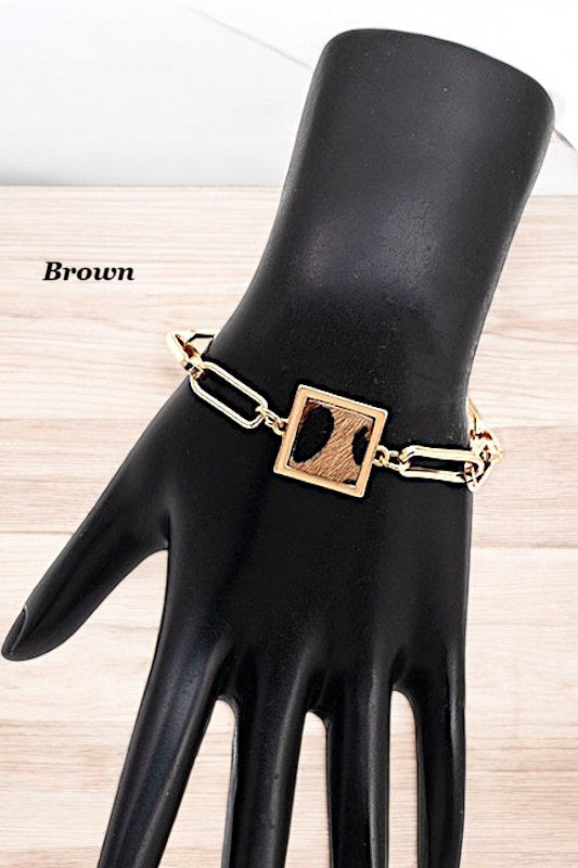 SQUARE ANIMAL PRINT CHAIN BRACELET