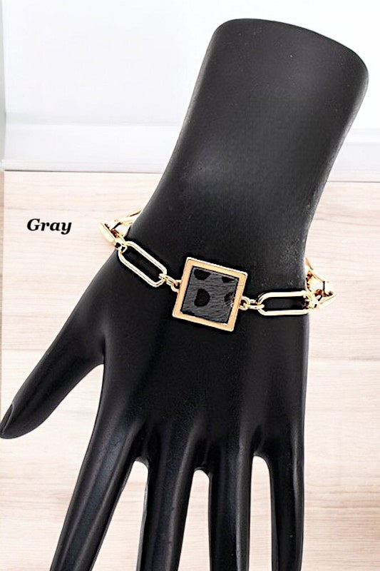 SQUARE ANIMAL PRINT CHAIN BRACELET