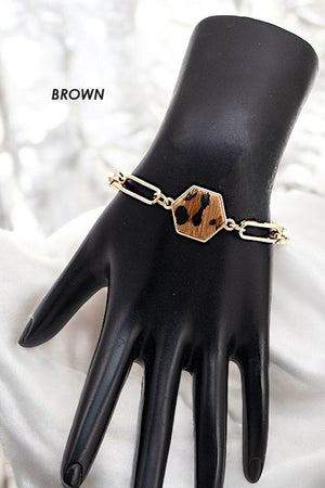 HEAXAGON ANIMAL PRINT CHAIN BRACELET