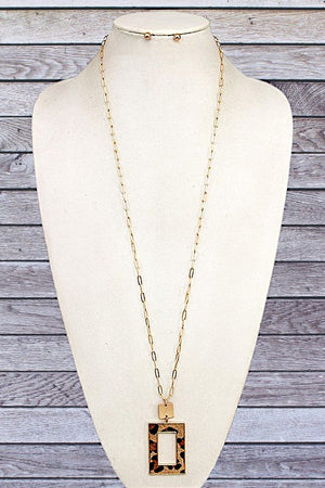 ANIMAL PRINT RECTANGLE PENDANT NECKLACE SET