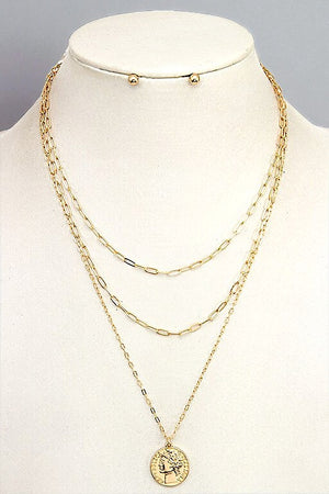 ETCHED COIN PENDANT LAYERED NECKLACE SET