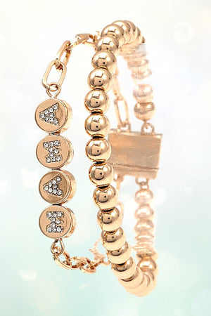 RHINESTONE LETTERING MAMA CHAIN BEADED MIX BRACELET SET